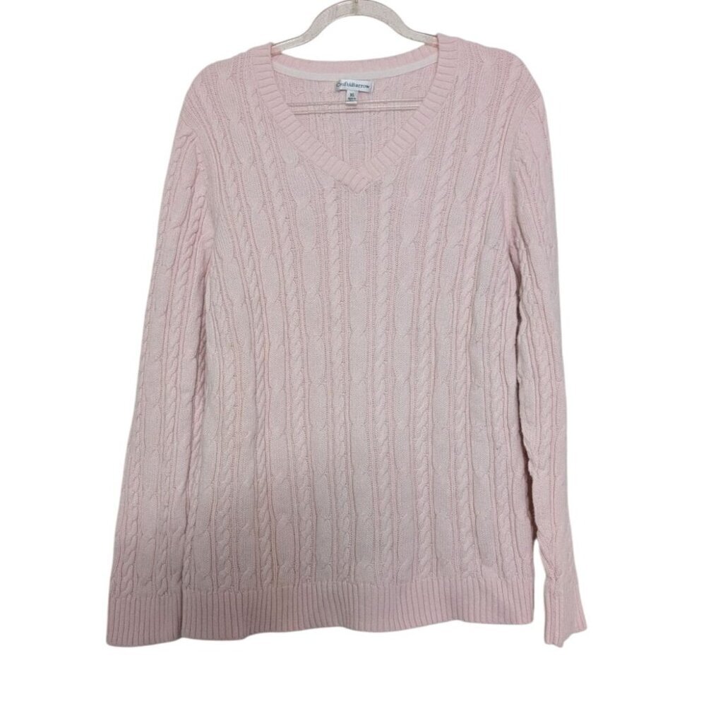 Croft & Barrow Cable Knit Sweater Womens Size XL Baby Pink V Neck Preppy Cotton
